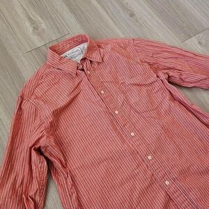 Vintage Wrangler Men's Salmon Pink Striped Button Down Shirt